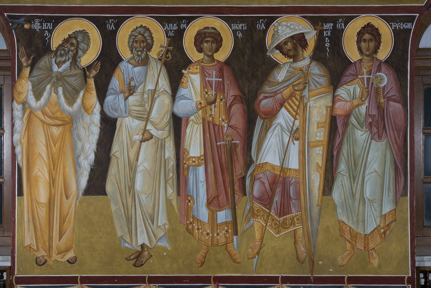 Προφήτης Ηλίας, άγιος Ανδρέας, άγιος Γεώργιος, άγιος Μερκούριος, άγιος Τρύφων